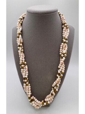 Vintage Conch Shell Bead Necklace 4 Strand Twist Wood 22” Boho Statement